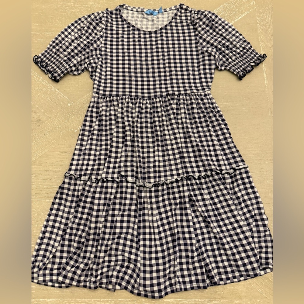 Draper James Navy and White Gingham Midi Dress
